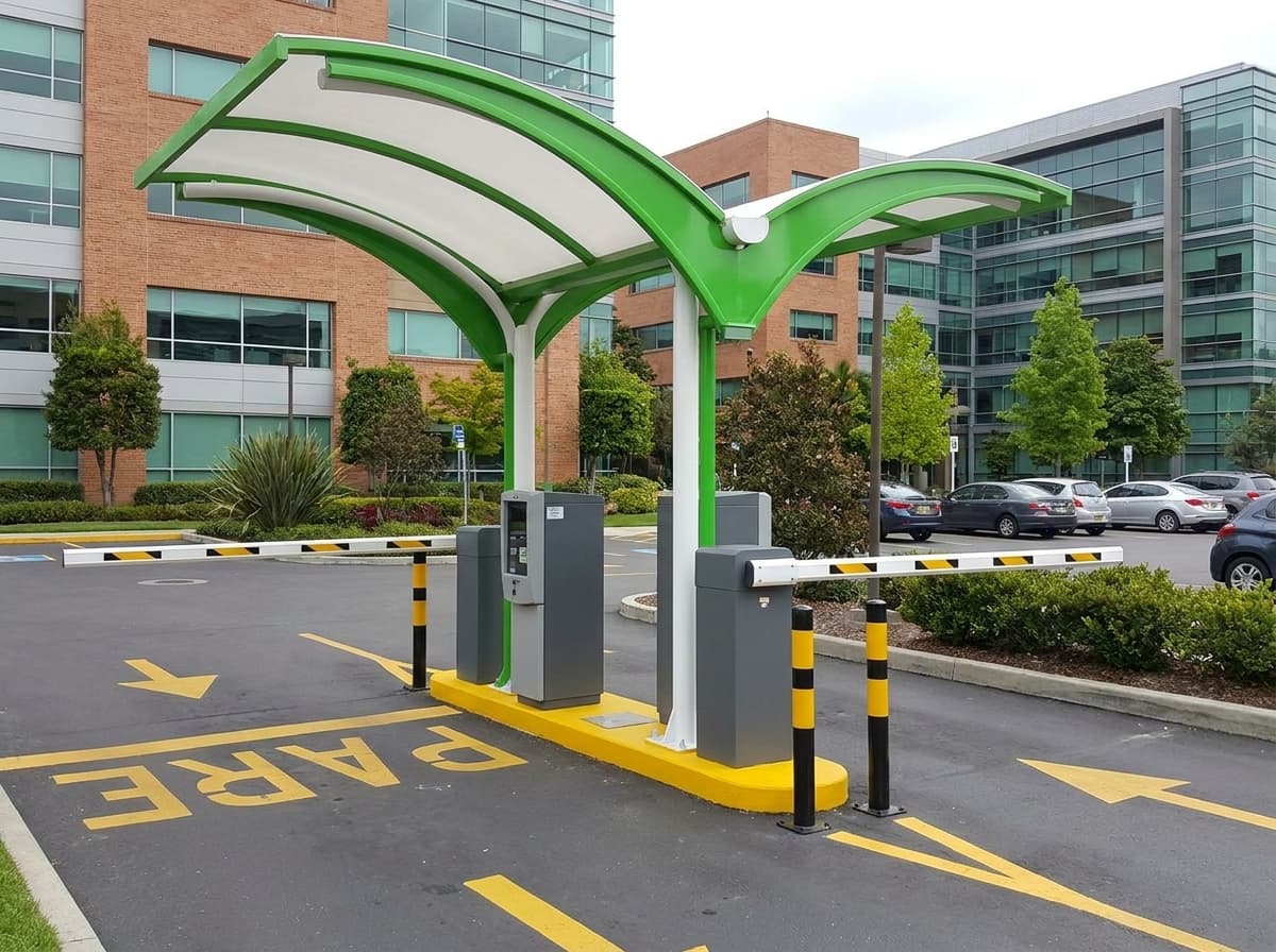 Operação financeira digital e fluxo num estacionamento comercial
